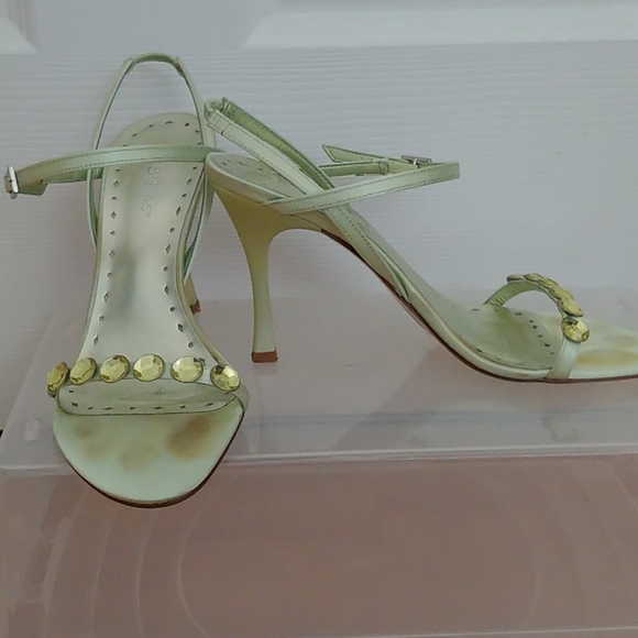 BCBG Satin bejeweled light green sandals - Picture 1 of 5